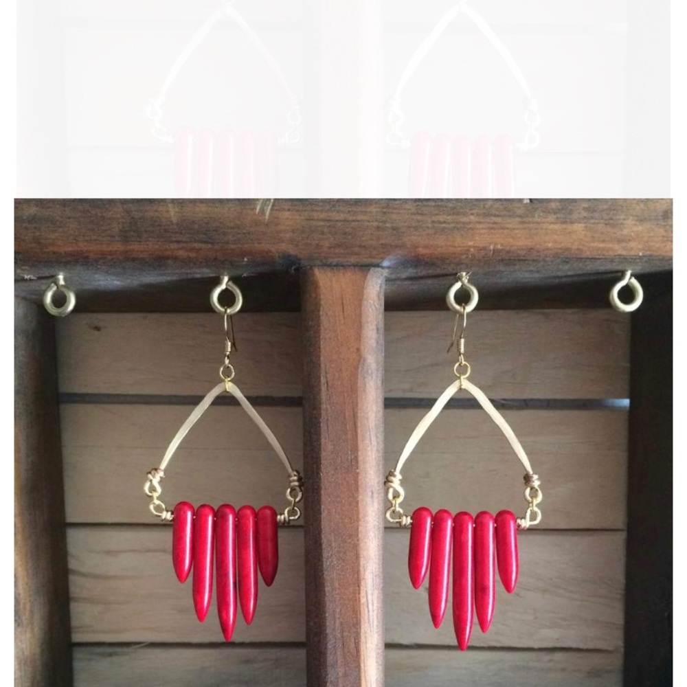 Bright Red Rustic Chic Dangle Earrings